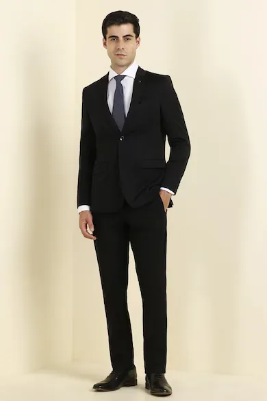 Men Black Textured Formal Blazer
